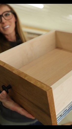 Woodshop Diaries | Shara on Instagram: "Building a drawer box is as easy as 1, 2, 3. #kregpartner Of course there are a million ways to build a drawer, but this is my favorite! Step 1: Cut drawer box pieces. I like to use plywood for my drawer boxes, so I use my @kregjig Rip Cut and circular saw to rip strips from my sheet to trim down to size. Step2: Once the pieces are trimmed to length, I use my #kregjig MultiMark tool to adjust my table saw blade height to 1/4” and cut 1/4” dadoes to install