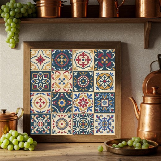 Mediterranean Ceramic Tile Cross Stitch Pattern, Geometric Mosaic Embroidery (PDF Download) - Etsy