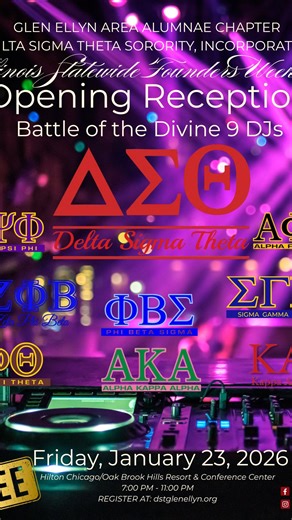 Glen Ellyn Area Alumnae Chapter on Instagram: "🎧 THIS WEEKEND BEGINS WITH A BEAT 🎶 Illinois Statewide Founders Day Weekend kicks off in true Divine 9 fashion with our Opening Reception: Battle of the Divine 9 DJs! We’re turning the volume up as we welcome our brothers and sisters of Alpha Phi Alpha Fraternity, Inc., Alpha Kappa Alpha Sorority, Inc., Kappa Alpha Psi Fraternity, Inc., Omega Psi Phi Fraternity, Inc., Phi Beta Sigma Fraternity, Inc., Zeta Phi Beta Sorority, Inc., Sigma Gamma Rho S
