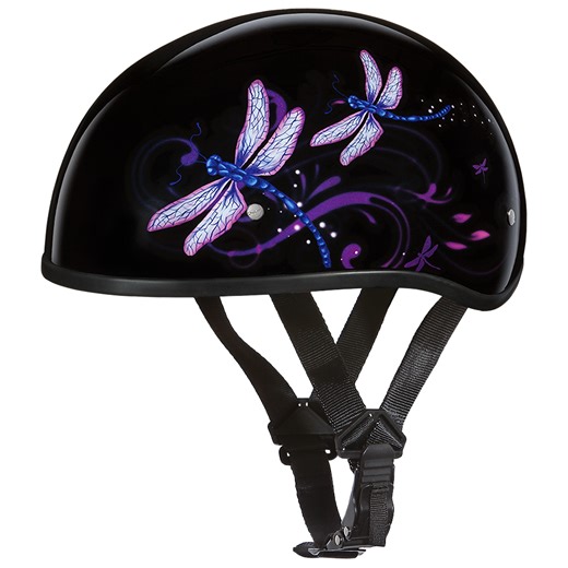 DOT Approved Daytona Motorcycle Half Face Helmet - Skull Cap Graphics for Men & Women, Scooters, ATVs, UTVs & Choppers - W/ Dragonfly