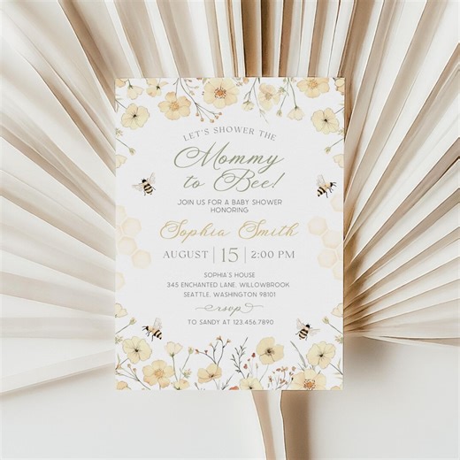 Bee Baby Shower Invitation | Mommy to Bee Baby Shower Invite | Honey Bee Baby Shower Invite | Editable Floral Bee Baby Shower Evite | BS38 - Etsy
