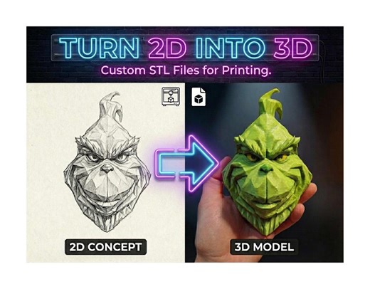 2D Image to 3D STL File Conversion | Custom 3D Modeling Service - Etsy