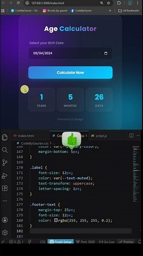 Age Calculator using HTML, CSS & JavaScript 🔥 #webdevelopment #coding#javascript