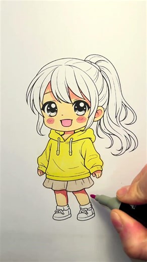 🌞💛 Let’s Color a Happy Chibi Girl ✨ #coloring #cute #kawaii #chibi