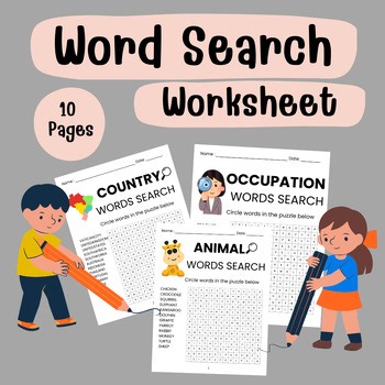 Words search worksheets | Kindergarten and Grade1-3 | No Prep | 10 Pages