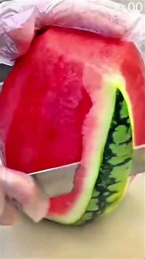Gloved Hands Slicing Peeled Watermelon Clean Red Fruit Prep #shorts