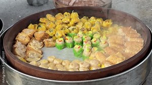 Hot and steamy delicious Siew Mai (Chinese Steam Dumpling).