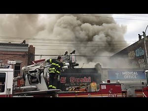 FDNY BOX 3005 - FDNY BATTLING MAJOR 5TH ALARM COMMERCIAL FIRE ON FLATBUSH AVE., MARINE PARK BROOKLYN