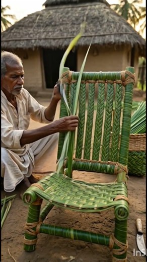 Old man making a cocoanut trees chair