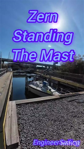 Mast getting stood up by Zern Rigging Long video to follow on YouTube #sailboat #ericson36 #boatlife #rigging #boatproject @zernrigging