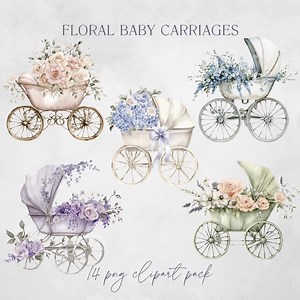 Baby Carriage Flower Clipart, Watercolor Floral Baby Stroller, Pram for Welcome Baby Girl or Boy Shower, Nursery Decor Png, Commercial Use - Etsy