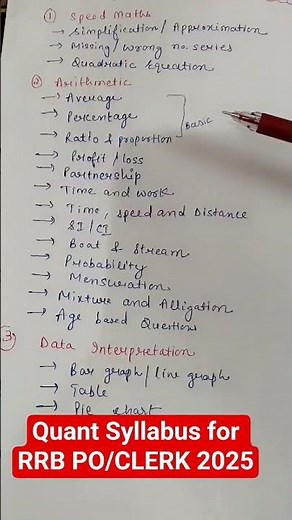 Quants syllabus for RRB PO/CLERK 2025 #ibps #sbi #rrb