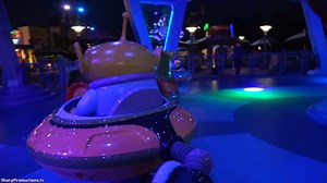 Alien Swirling Saucers at the new Toy Story Land at Disney's Hollywood Studios at Walt Disney World in Lake Buena Vista, Florida, USA. Blast off on an interstellar romp, set to an out-of-this-world beat! Inside a play set that Andy won at Pizza Planet, the Aliens have powered up their flying saucers—and they’re ready to spin you on a wild ride into space! Hold on for some wild fun as your toy rocket takes off, all while electronic space music provides an intergalactic soundtrack. Instagram: http
