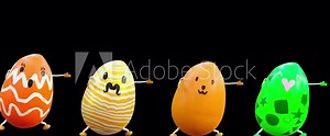Easter Day, Happy Easter, eggs Dancing, 3d rendering, Animation Loop composition 3d mapping cartoon, included in the end of the clip with Alpha matte. Stock Video