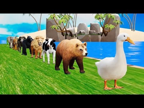 لعبة التزحلق الطويل مع بقرة وفيل وغوريلا وفرس نهر ونمر، لعبة حيوانات ثلاثية الأبعاد، رسوم متحركة 4