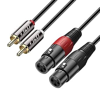 J&D 2 RCA to 2 XLR Cable, PVC Shelled Unbalanced Dual XLR Female to Dual RCA Male HiFi Audio Stereo Audio Interconnect Cable for Speaker Condenser Mic Mixer AMP, 6 Feet