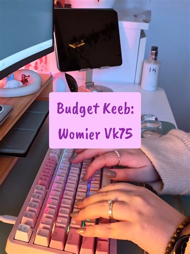 💰 Budget Keebs 💰 Let's talk budget keebs... waste of money or absolute bargains? I definitely think budget keebs have stepped up recently and this one certainly didn't disappoint. I bought this simply because it was pink and below £30... what a pleasant surprise to see how good it is! Would you buy this board? Keyboard deets: ♡ Womier VK75♡ ▪︎Wired only ▪︎ Candyfloss pink ▪︎ Multiple RGB settings ▪︎ Shine through keycaps (cherry profile) ▪︎Dual stage flippy feet ▪︎Lightweight #budgetfriendly #
