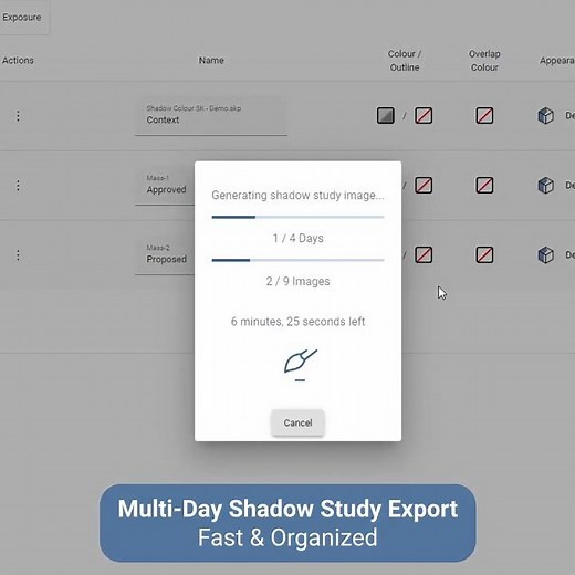 Multi-Day Shadow Study Export for Revit and SketchUp