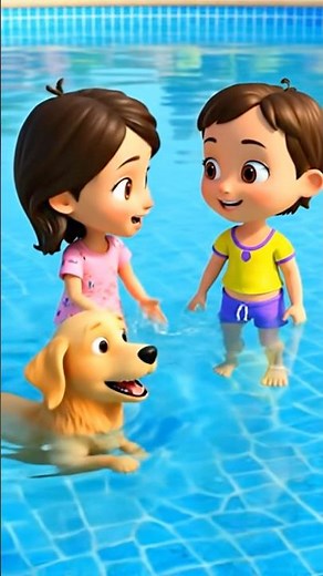 Girl, Friends & Dog Enjoy Pool Day | Cutest Summer Moment #kidsshorts #babyswimwear #dogswimming