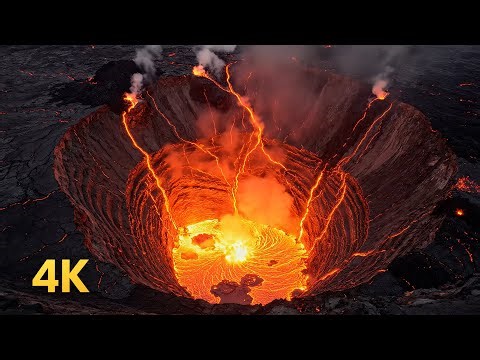 1 Hour of 4K Molten Lava Pool Inside Fiery Crater — Sounds for Sleep Nap
