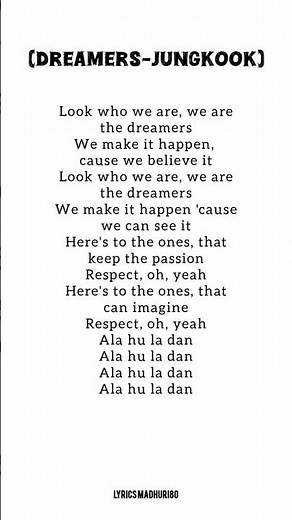 jungkook - dreamers (lyrics)