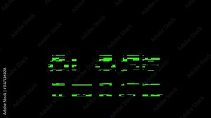 Close - animation of message with glitch. Cyberpunk, technology text. Damaged, distorted signal effect. Retro game style