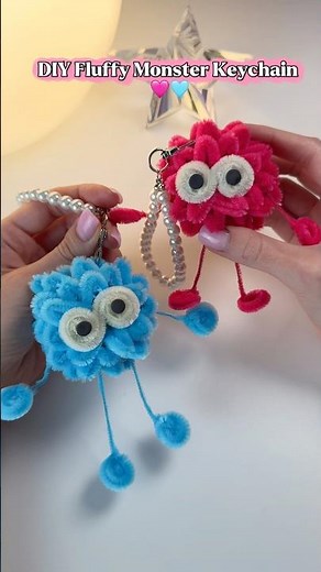 DIY Fluffy Monster Keychain | So Cute!! 🩵💗