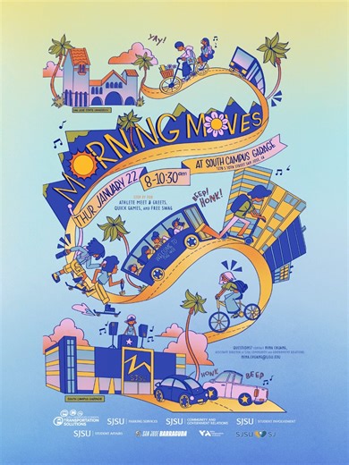 Associated Students • San José State University on Instagram: "🚍 Think your morning shuttle is just a ride? Not this time. Meet local sports legends, score free gear, and fuel up your commute with games and giveaways. 📍 South Garage, Thurs Jan 22 | 8–10:30 AM 🎉 Be there. Be loud. Be #SJSUMorningMoves. 📸 Snap, tag, and share to join the movement!"