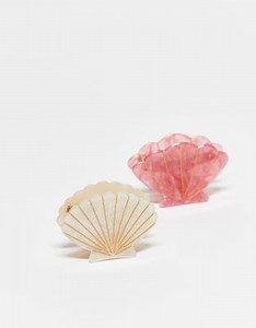 Pieces 2 pack clam shell hair claw in pink and cream | ASOS
