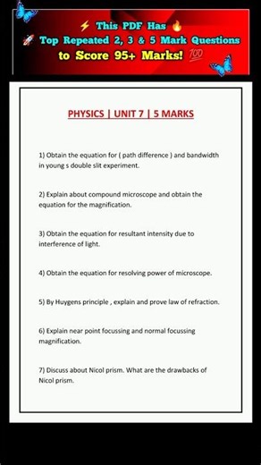 12th PHYSICS 2nd Midterm Important Questions | Repeated questions PDF 📘 | Units 7, 8, 9 🔥