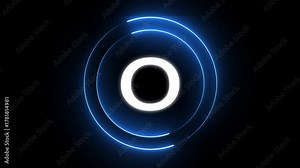 neon circle countdown timer with Animated neon letter O. Letter concept. Otext icon animation by glowing neon.