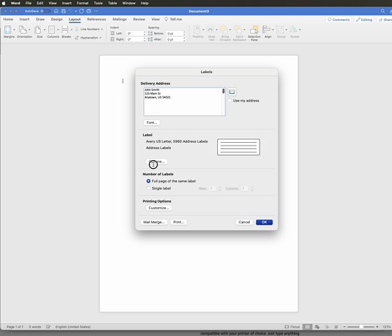 Dove - Address Labels - 1" x 2-5/8"; 30 per Sheet, 150 Labels