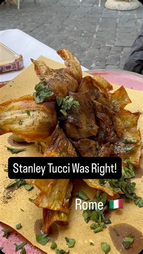My first time trying the famous fried artichoke in the Jewish Quarter of Rome — thanks to a Stanley Tucci recommendation I’ve been dying to try. 🤌🇮🇹 This dish, carciofi alla giudia, has such a cool story behind it. For centuries, the Jewish community here lived in the Roman Ghetto, one of the poorest, most restricted areas of the city. Artichokes were cheap, overlooked, and one of the few ingredients they could consistently get… so they worked with what they had. And in true Jewish-Roman fash