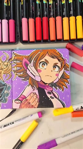 yelloww on Instagram: "Painting Uraraka Ochaco from My Hero Academia! Whew, this request is long-time coming! Who should I paint next?! #myheroacademia #mha #bnha #uraraka #urarakaochako #himikotoga #himiko #toga #ochacouraraka #bokunoheroacademia #bokunohero #acrylicmarkers #animedrawing #animeart #sketchbook #deku #twice #dabi #painting #artistsofinstagram #artistsupportartists #reelsinstagram #reels #reelitfeelit❤️❤️"