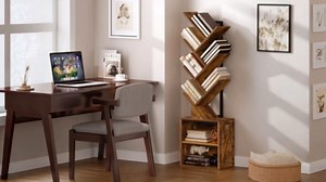 Tree Bookshelf, 6 Tier Bookcase with 2 Storage Racks, Free Standing Tall Wooden Bookcase, Floor Standing Book Shelf Organizer for Living Room, Bedroom, Study, Home Office, Rustic Brown