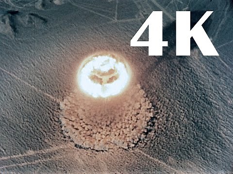 4K Aerial view of an atomic bomb explosion at Nevada Desert