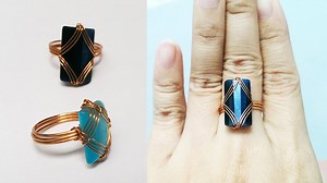 Ring with rectangular cabochon - easy jewelry making from copper wire 386