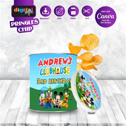 Mickey Clubhouse Pringle Labels Minnie Mouse Anime Theme Birthday Favor Printable Labels Daisy Duck Gift Oh Twodles Party Decor Goofy MK01 - Etsy