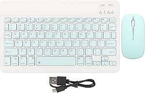 10 Inch Bluetooth Keyboard Mouse Set, Ultra Thin Quiet Keyboard with DPI Mouse, Rechargeable Keyboard Mouse Combo for Cell Phone, Laptop(Green)
