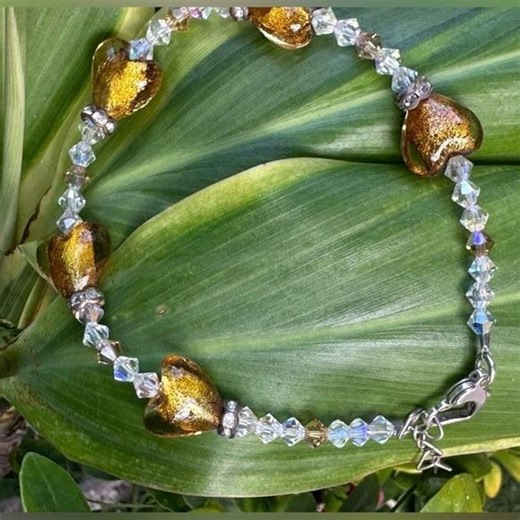 Sparkling Swarovski Heart Charm Bracelet Crystal Beads Silver Tone Clasp Women's - Etsy