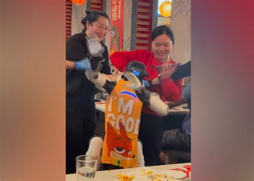 Video shows dancing robot at hot pot restaurant smashing into table
