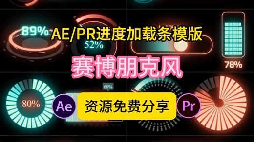 PR/AE一键套用！这赛博朋克加载动画让我的视频秒变高级，三分钟用AE模板做出赛博朋克加载界面