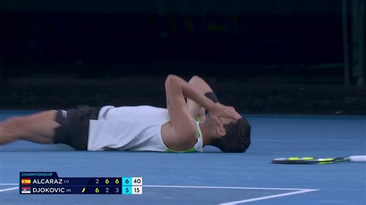The moment Carlos Alcaraz won the Australian Open to complete the Career Grand Slam 🥹 Rafael Nadal watching on ❤️ | ESPN