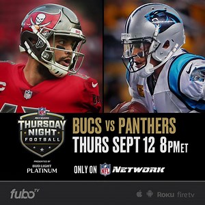 845 reactions · 121 shares | Cam Newton and the Panthers host division rivals Jameis Winston and the Bucs.  Watch Thursday Night Football live on NFL Network with fuboTV. | Fubo | Facebook