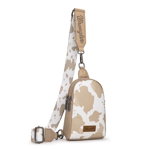 Wrangler Cow Print Crossbody Bags for Women Western Sling Bag with Adjustable Starp Cross Body Purse, Tan