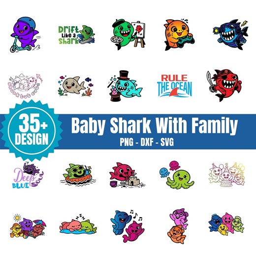35+ Baby Shark SVG Bundle, Shark Family PNG DXF for Cricut Kids Crafts - Etsy