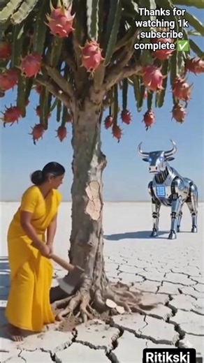 Bull saved the dragon fruit tree from drying by watering it 😭 #ai #tree #save #water