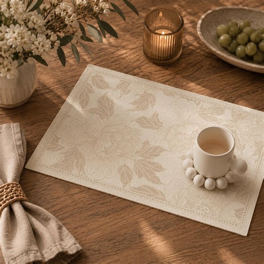 Elegant Floral Faux Leather Placemats, Cream Embossed, Waterproof Dining Decor - Etsy