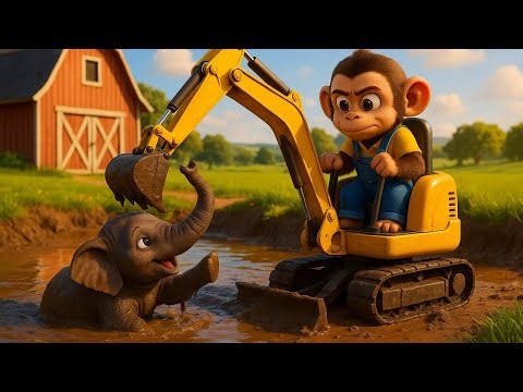 Monkey Farmer Uses An Excavator To Rescue A Trapped Baby Elephant - Monkey Farm Work