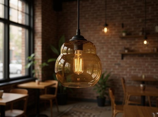 Handblown Amber Glass Pendant Light – Modern Globe Ceiling Fixture - Etsy